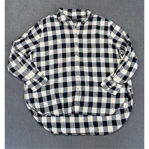 Oversized Buffalo Check Button Down Shirt Lane Bryant Women 18/20 Black White‎